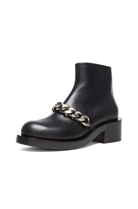 Givenchy Leather Laura Silver Chain Ankle Boots in Black 